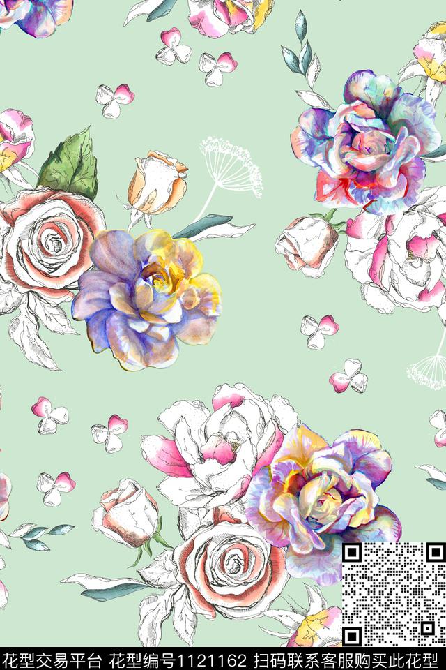 水彩花卉数码印花华亿平台下载（图片编号: 1121162） - 瓦栏（Walan）