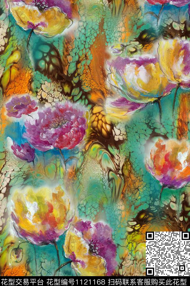 花卉肌理油画华亿平台数码印花华亿平台下载（图片编号: 1121168） - 瓦栏（Walan）