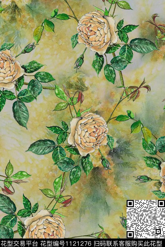 数码华亿平台花卉手绘数码印花华亿平台下载（图片编号: 1121276） - 瓦栏（Walan）
