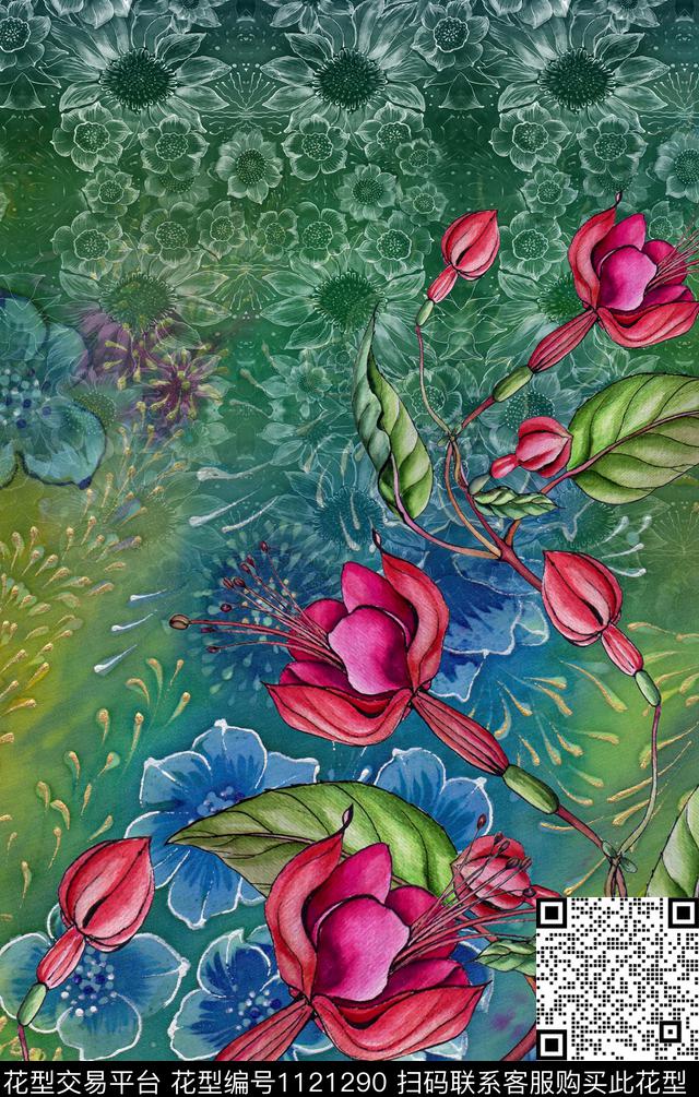 花卉手绘定位花数码印花华亿平台下载（图片编号: 1121290） - 瓦栏（Walan）