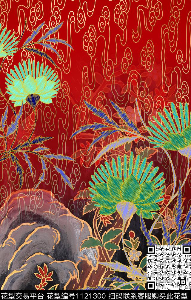 花卉手绘定位花数码印花华亿平台下载（图片编号: 1121300） - 瓦栏（Walan）