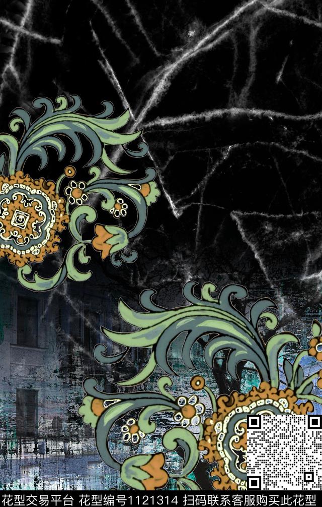 花卉手绘定位花数码印花华亿平台下载（图片编号: 1121314） - 瓦栏（Walan）