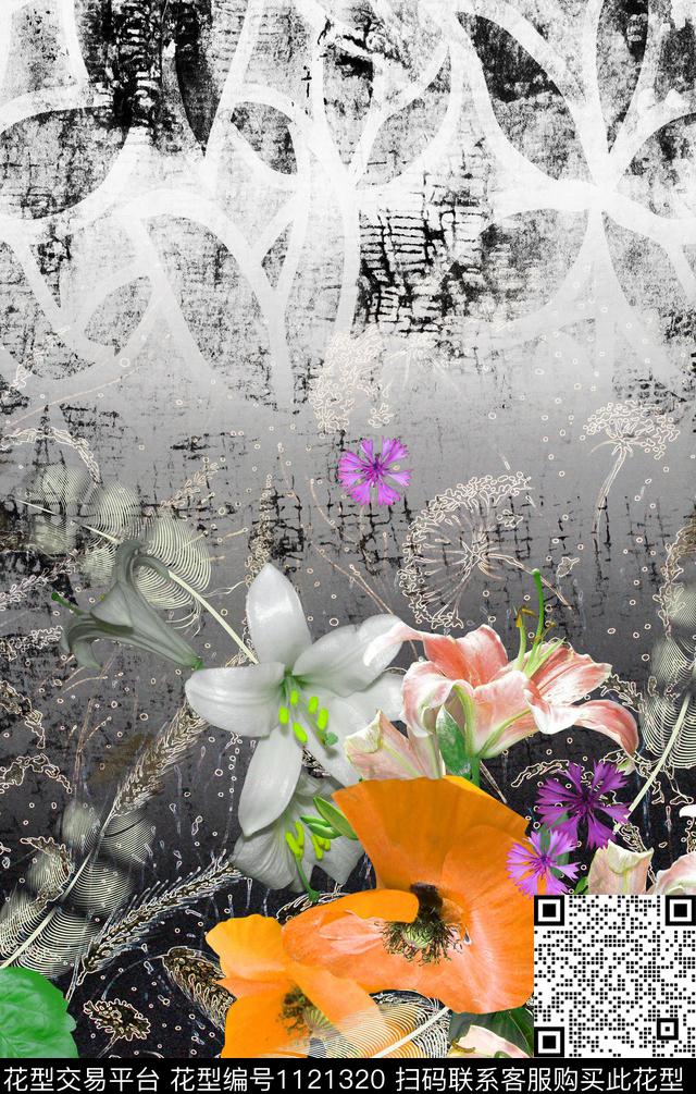 花卉手绘定位花数码印花华亿平台下载（图片编号: 1121320） - 瓦栏（Walan）