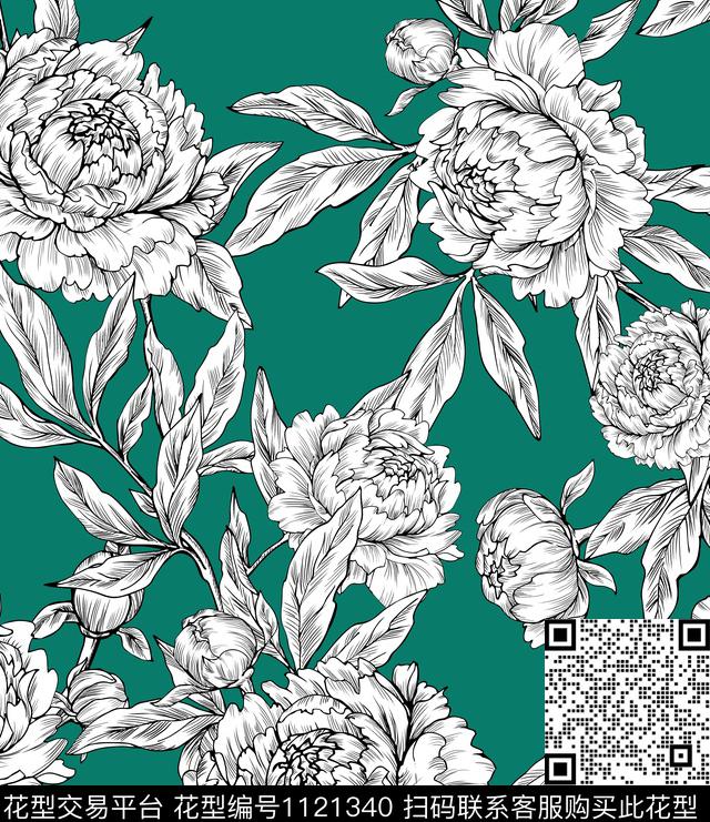 复古休闲花卉传统印花华亿平台下载（图片编号: 1121340） - 瓦栏（Walan）