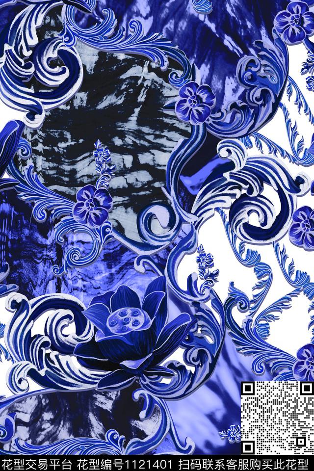 男装抽象花纹雕刻花纹数码印花华亿平台下载（图片编号: 1121401） - 瓦栏（Walan）