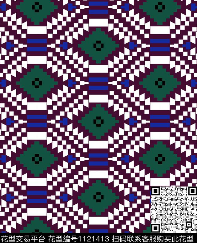 复古抽象几何传统印花华亿平台下载（图片编号: 1121413） - 瓦栏（Walan）