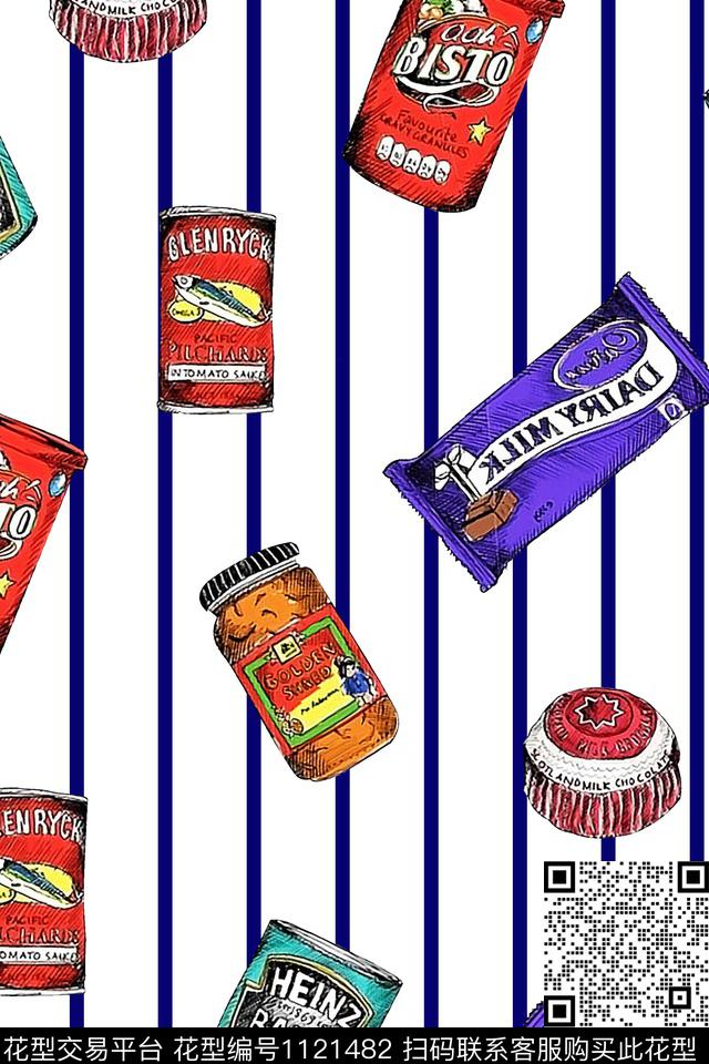 复古藏青条纹零食罐头数码印花华亿平台下载（图片编号: 1121482） - 瓦栏（Walan）