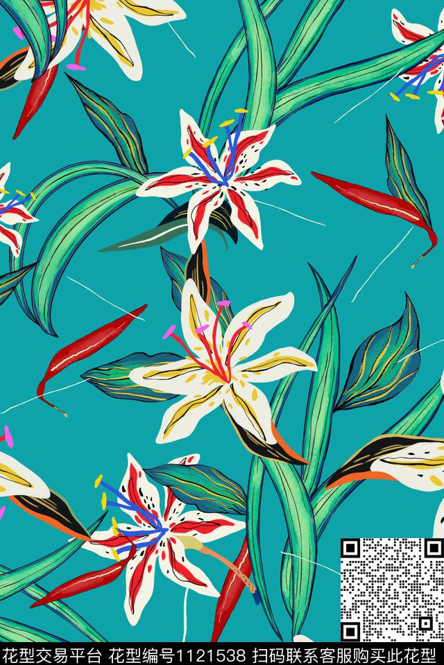 热带华亿平台原创手绘热情夏威夷传统印花华亿平台下载（图片编号: 1121538） - 瓦栏（Walan）
