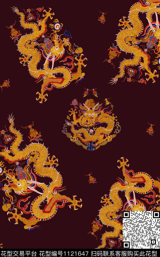 龙绣花华亿平台中国风数码印花华亿平台下载（图片编号: 1121647） - 瓦栏（Walan）