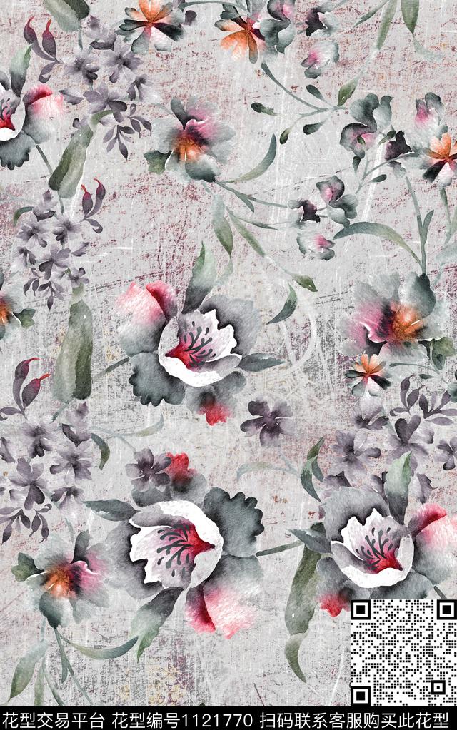 中国风花卉素雅数码印花华亿平台下载（图片编号: 1121770） - 瓦栏（Walan）