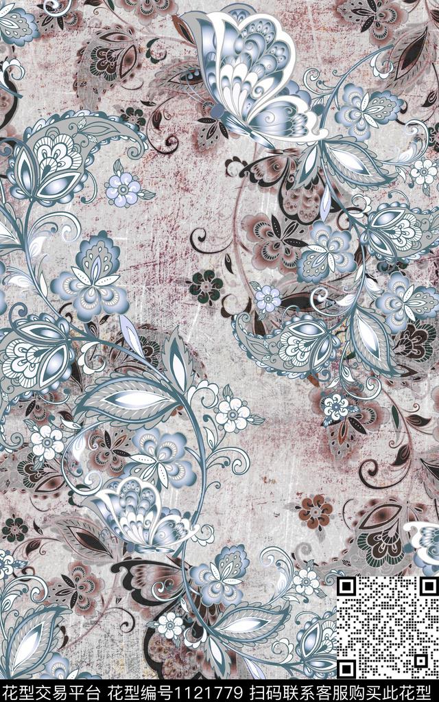 中国风素雅民族风数码印花华亿平台下载（图片编号: 1121779） - 瓦栏（Walan）