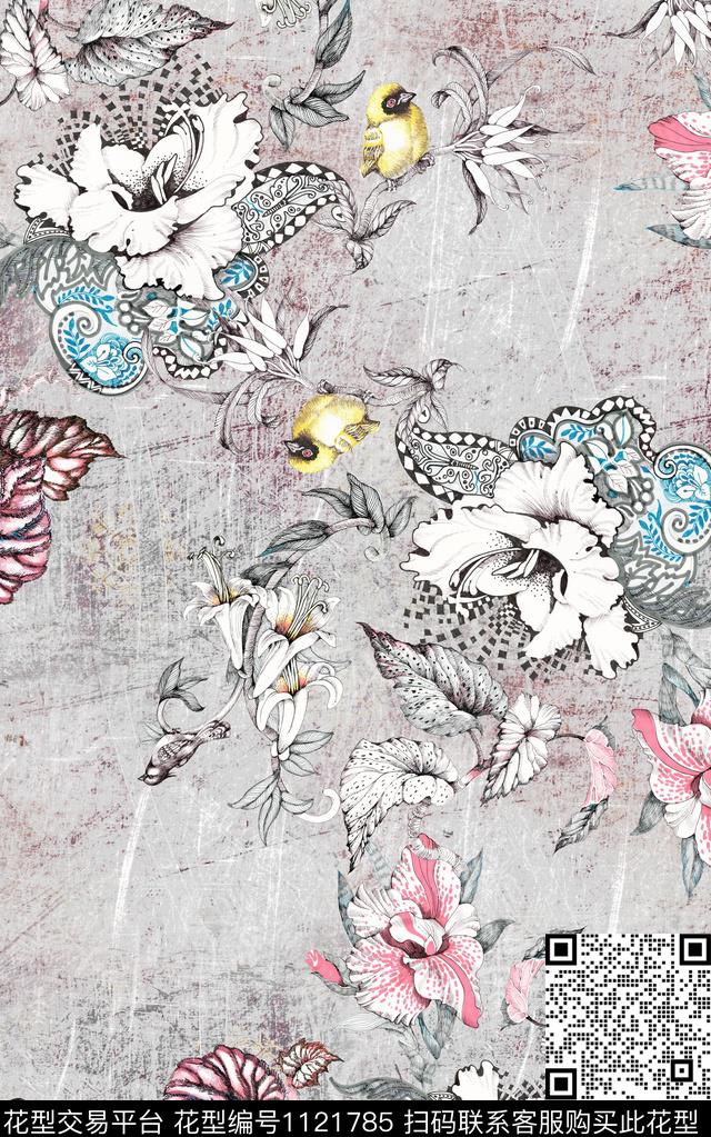 中国风花卉素雅数码印花华亿平台下载（图片编号: 1121785） - 瓦栏（Walan）