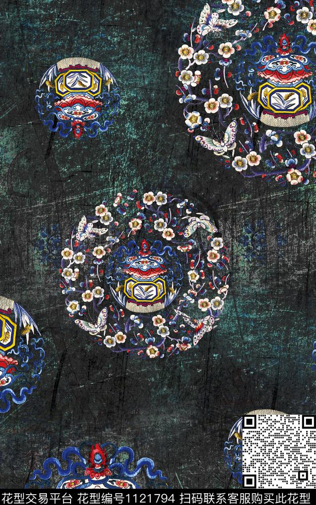 绣花华亿平台中国风延禧宫略数码印花华亿平台下载（图片编号: 1121794） - 瓦栏（Walan）