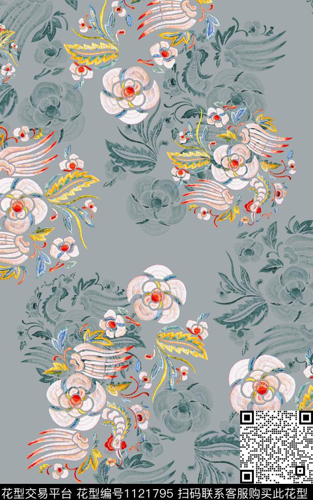 绣花华亿平台中国风延禧宫略数码印花华亿平台下载（图片编号: 1121795） - 瓦栏（Walan）