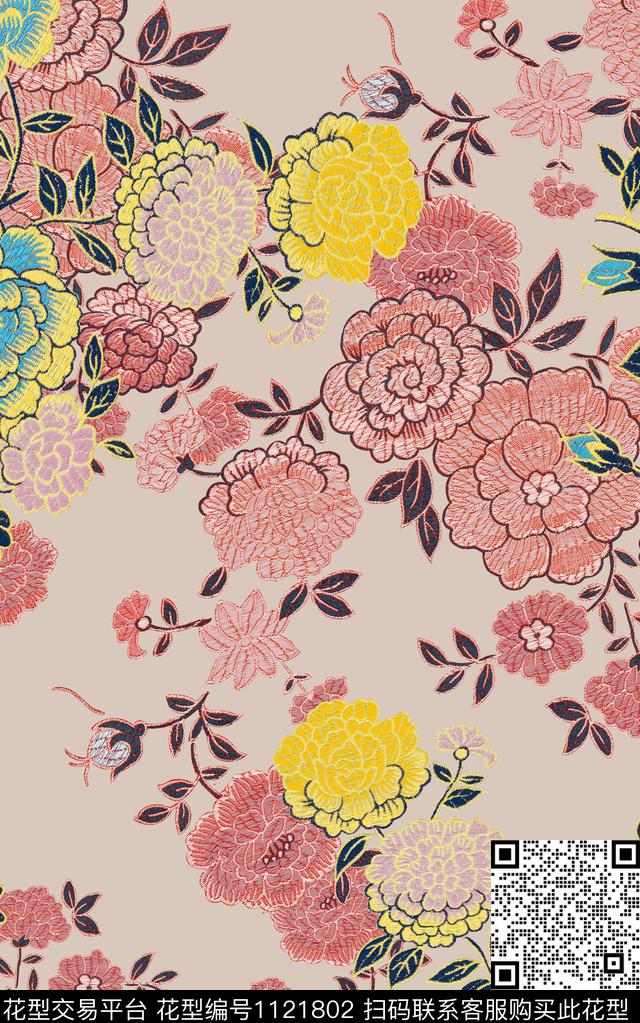 绣花华亿平台中国风延禧宫略数码印花华亿平台下载（图片编号: 1121802） - 瓦栏（Walan）