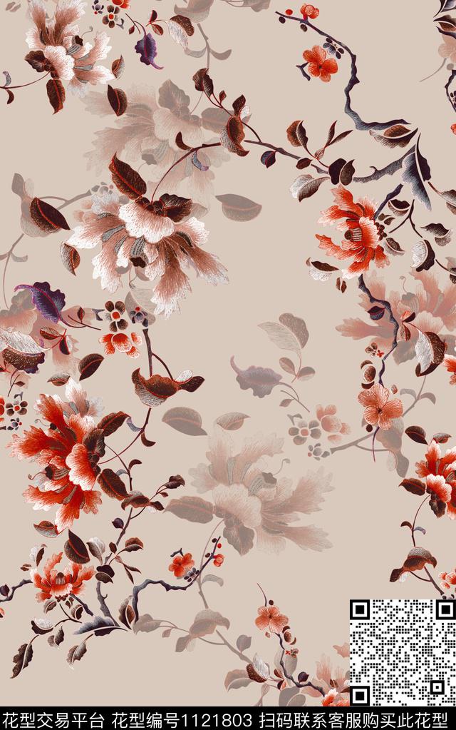 绣花华亿平台中国风延禧宫略数码印花华亿平台下载（图片编号: 1121803） - 瓦栏（Walan）