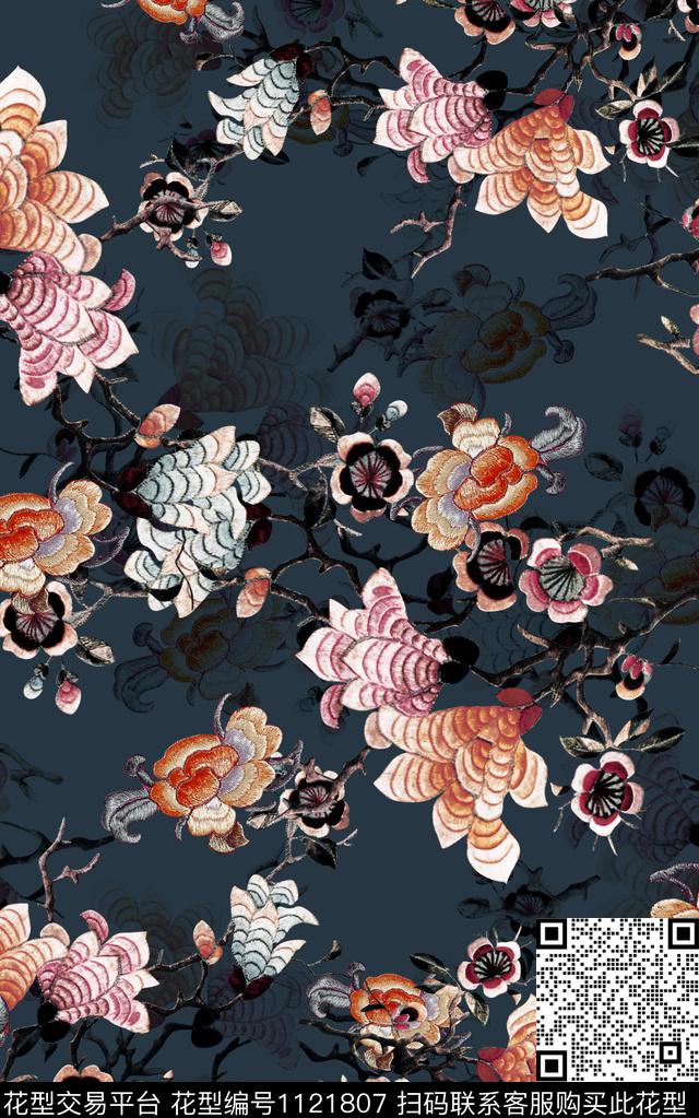 绣花华亿平台中国风延禧宫略数码印花华亿平台下载（图片编号: 1121807） - 瓦栏（Walan）