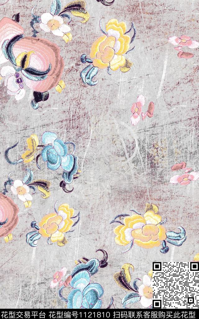 绣花华亿平台中国风延禧宫略数码印花华亿平台下载（图片编号: 1121810） - 瓦栏（Walan）