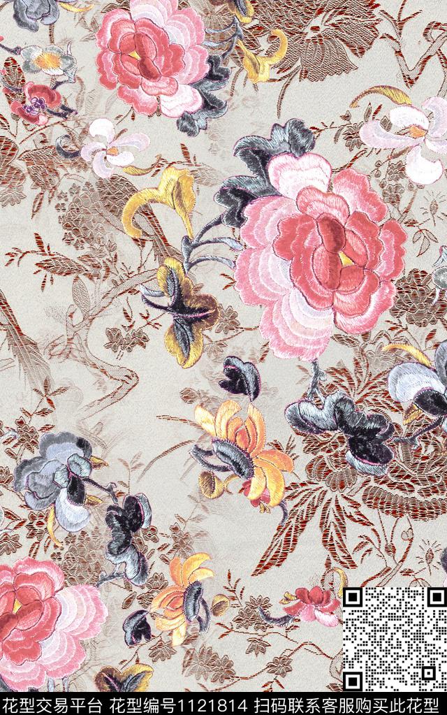 绣花华亿平台中国风延禧宫略数码印花华亿平台下载（图片编号: 1121814） - 瓦栏（Walan）