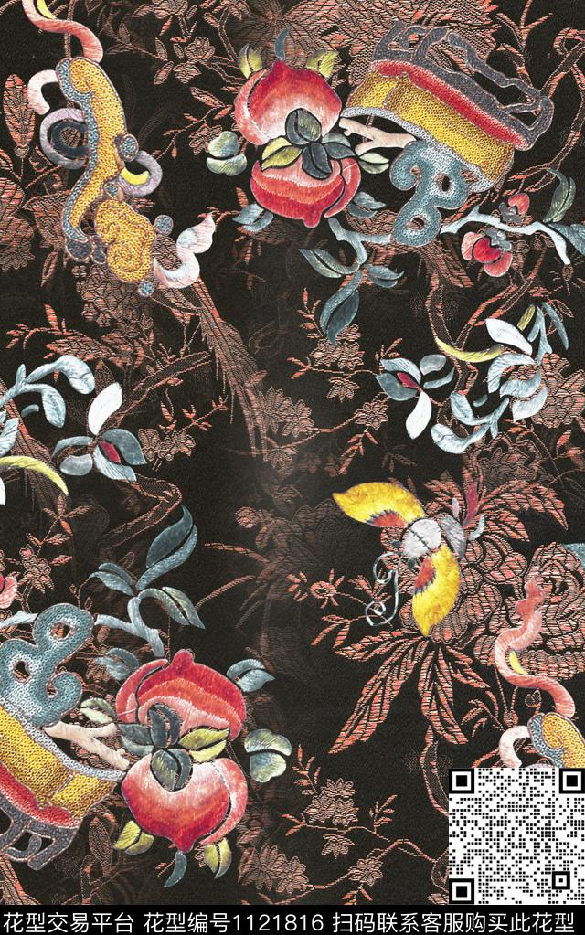 绣花华亿平台中国风延禧宫略数码印花华亿平台下载（图片编号: 1121816） - 瓦栏（Walan）