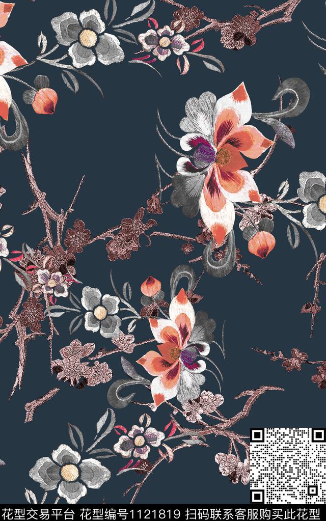 绣花华亿平台中国风延禧宫略数码印花华亿平台下载（图片编号: 1121819） - 瓦栏（Walan）