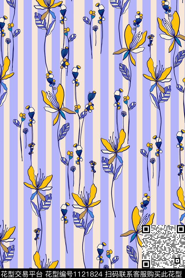 简约花卉素雅数码印花华亿平台下载（图片编号: 1121824） - 瓦栏（Walan）