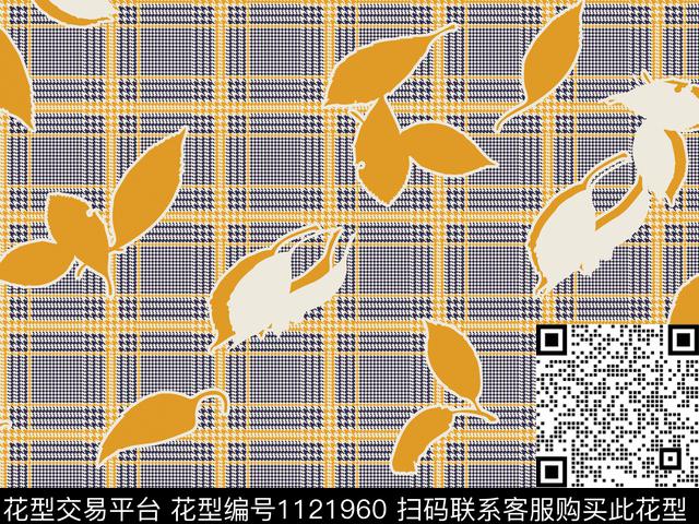 格子抽象植物传统印花华亿平台下载（图片编号: 1121960） - 瓦栏（Walan）