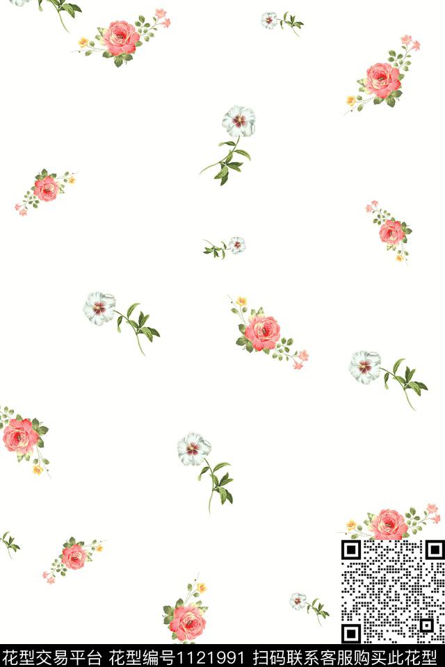 手绘花卉数码华亿平台满版散花数码印花华亿平台下载（图片编号: 1121991） - 瓦栏（Walan）