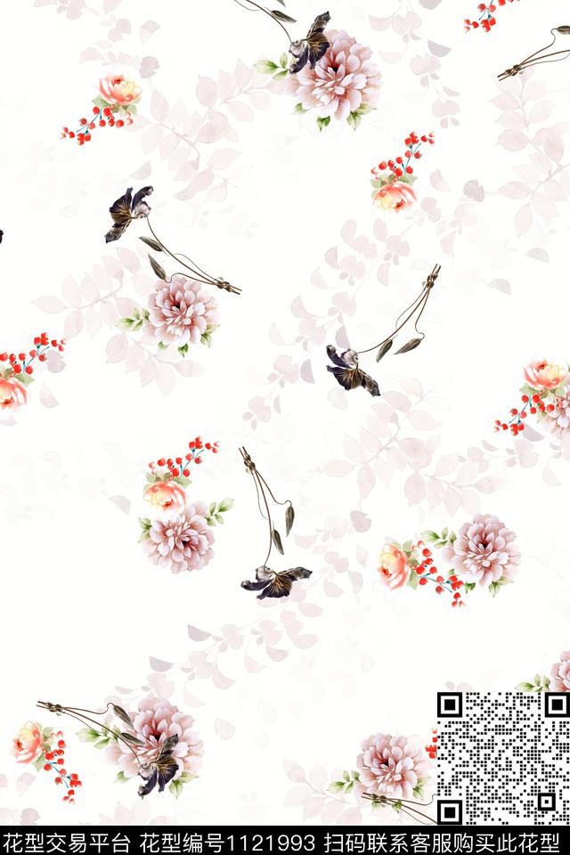 手绘花卉数码华亿平台满版散花数码印花华亿平台下载（图片编号: 1121993） - 瓦栏（Walan）