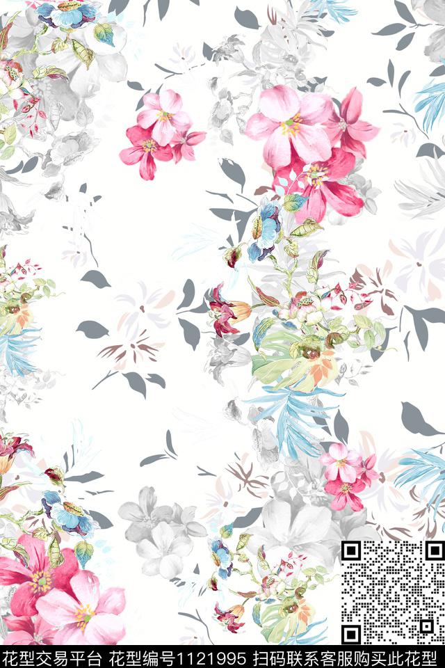 手绘花卉数码华亿平台满版散花数码印花华亿平台下载（图片编号: 1121995） - 瓦栏（Walan）