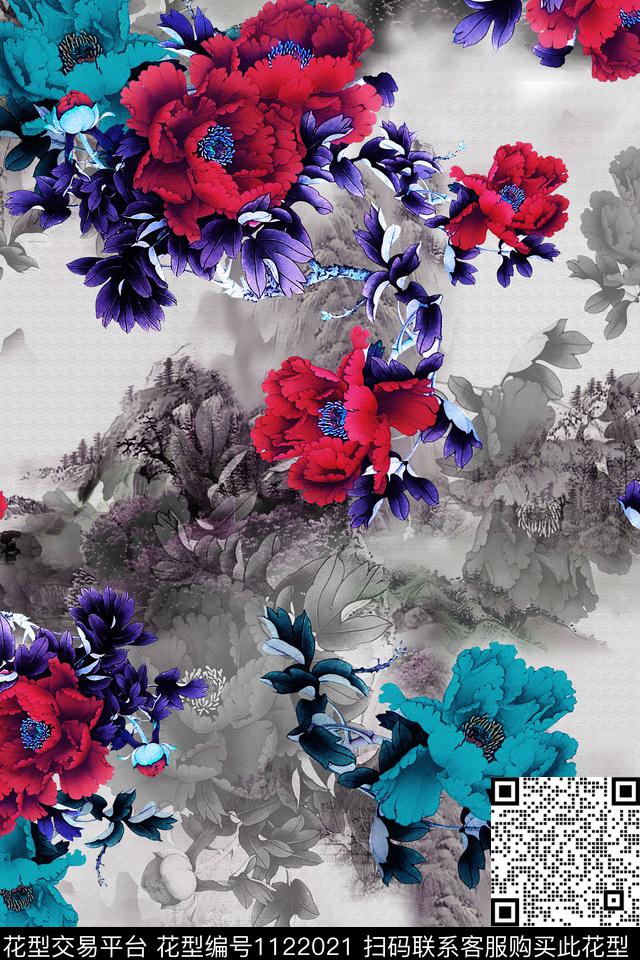 数码华亿平台花卉大牌风数码印花华亿平台下载（图片编号: 1122021） - 瓦栏（Walan）