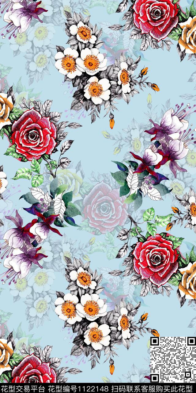 数码华亿平台花卉大牌风数码印花华亿平台下载（图片编号: 1122148） - 瓦栏（Walan）