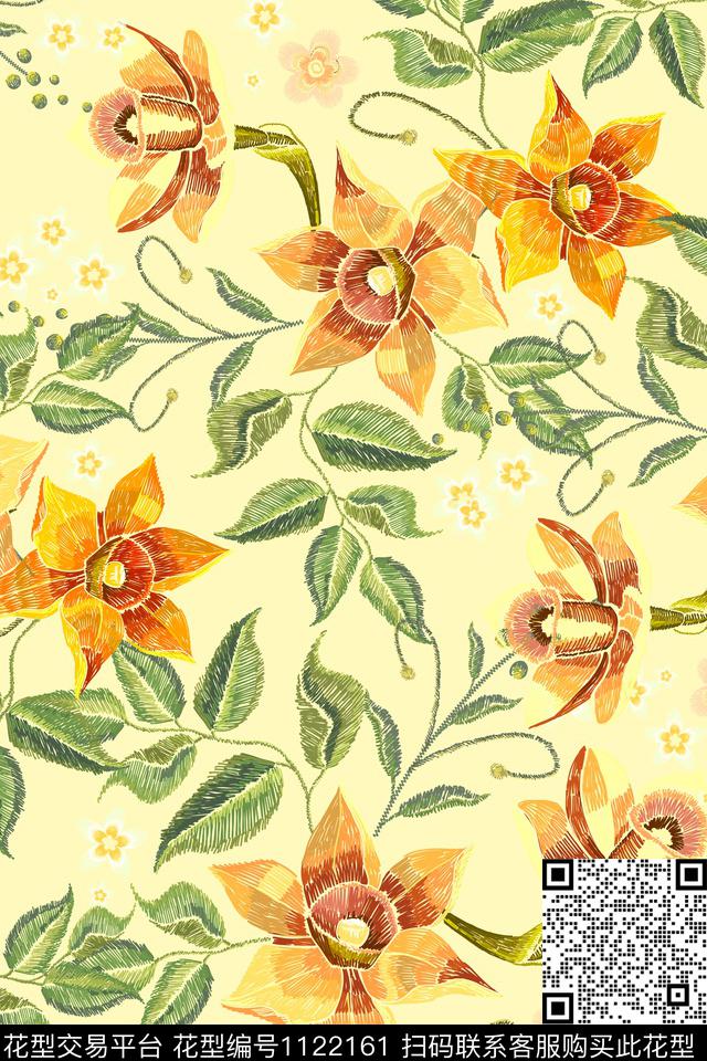 女装手绘花卉民族风数码印花华亿平台下载（图片编号: 1122161） - 瓦栏（Walan）