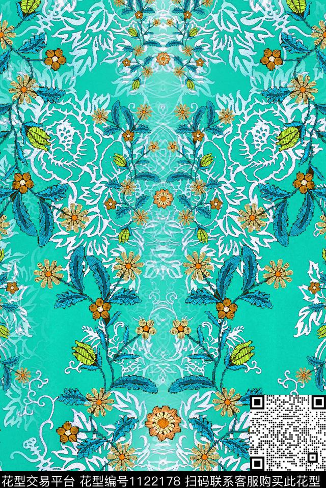 简约花卉大牌风数码印花华亿平台下载（图片编号: 1122178） - 瓦栏（Walan）