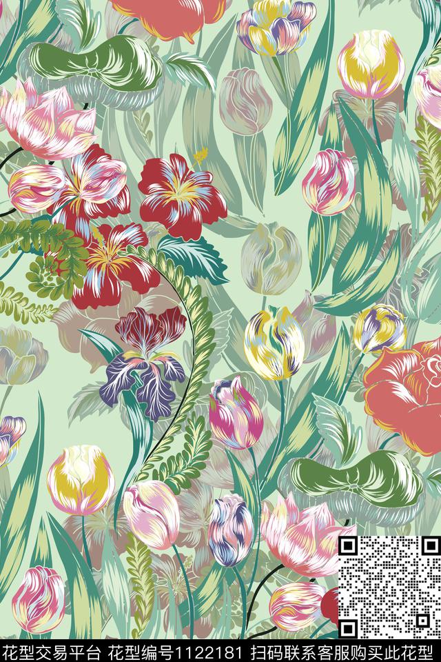 女装手绘花卉民族风数码印花华亿平台下载（图片编号: 1122181） - 瓦栏（Walan）