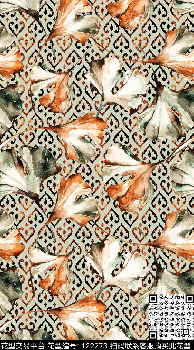 民族风数码华亿平台绿植树叶数码印花华亿平台下载（图片编号: 1122273） - 瓦栏（Walan）