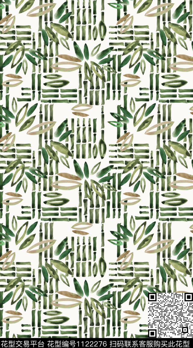 简约绿植树叶数码印花华亿平台下载（图片编号: 1122276） - 瓦栏（Walan）