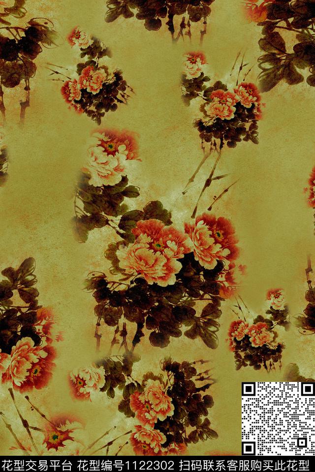 复古数码华亿平台花卉数码印花华亿平台下载（图片编号: 1122302） - 瓦栏（Walan）