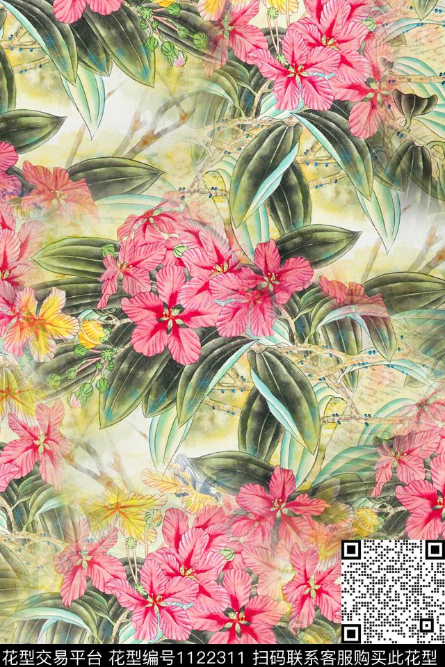 复古数码华亿平台花卉数码印花华亿平台下载（图片编号: 1122311） - 瓦栏（Walan）