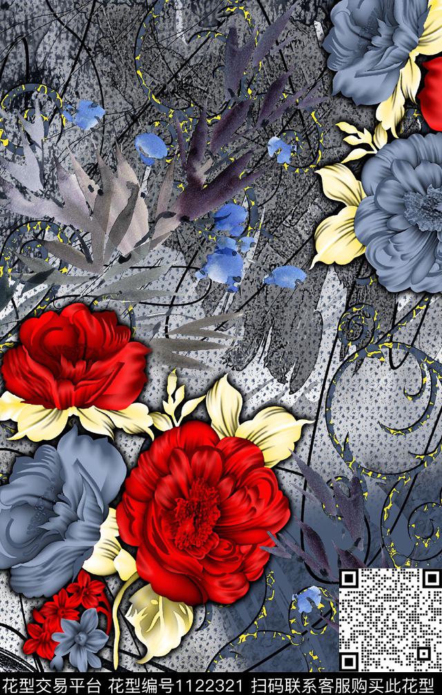 数码华亿平台波西米亚定位花数码印花华亿平台下载（图片编号: 1122321） - 瓦栏（Walan）