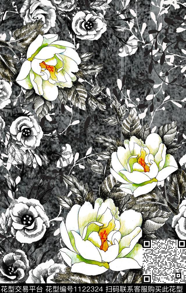 数码华亿平台波西米亚定位花数码印花华亿平台下载（图片编号: 1122324） - 瓦栏（Walan）