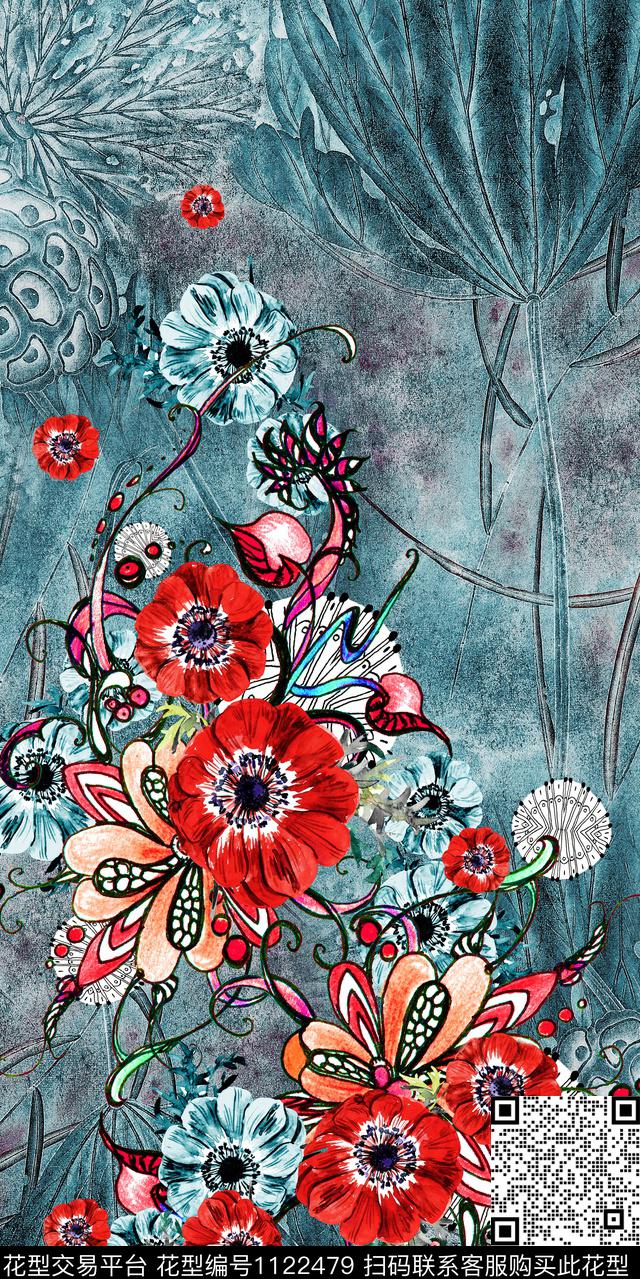 花卉大花中老年数码印花华亿平台下载（图片编号: 1122479） - 瓦栏（Walan）