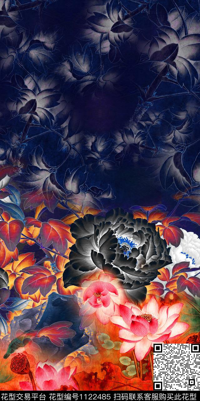 花卉大花中老年数码印花华亿平台下载（图片编号: 1122485） - 瓦栏（Walan）