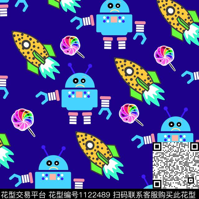 火箭趣味机器人棒棒糖数码印花华亿平台下载（图片编号: 1122489） - 瓦栏（Walan）