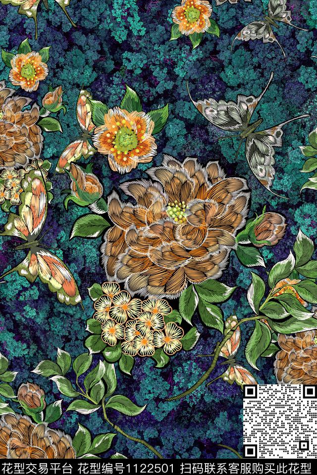 数码华亿平台花卉绣花华亿平台数码印花华亿平台下载（图片编号: 1122501） - 瓦栏（Walan）