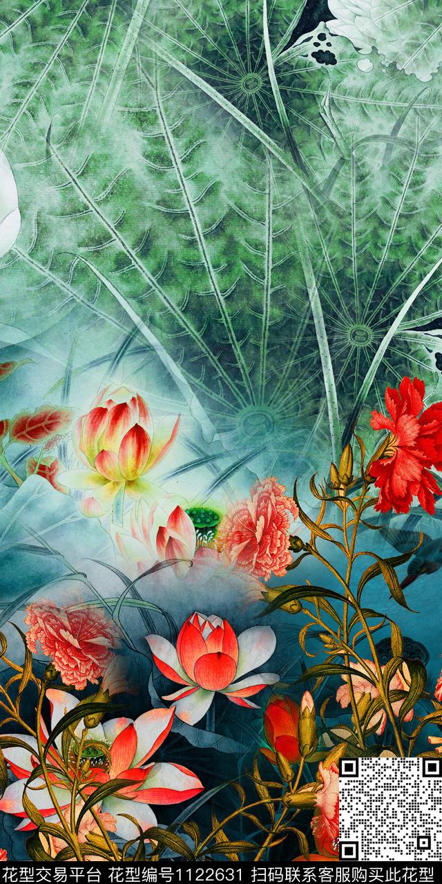 花卉大花中老年数码印花华亿平台下载（图片编号: 1122631） - 瓦栏（Walan）