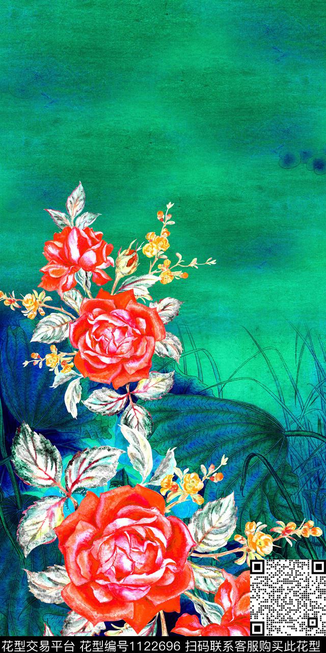 花卉大花中老年数码印花华亿平台下载（图片编号: 1122696） - 瓦栏（Walan）