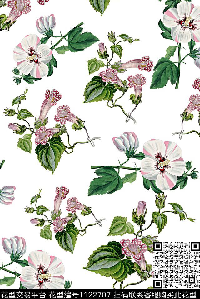 女装手绘花卉牵牛花数码印花华亿平台下载（图片编号: 1122707） - 瓦栏（Walan）