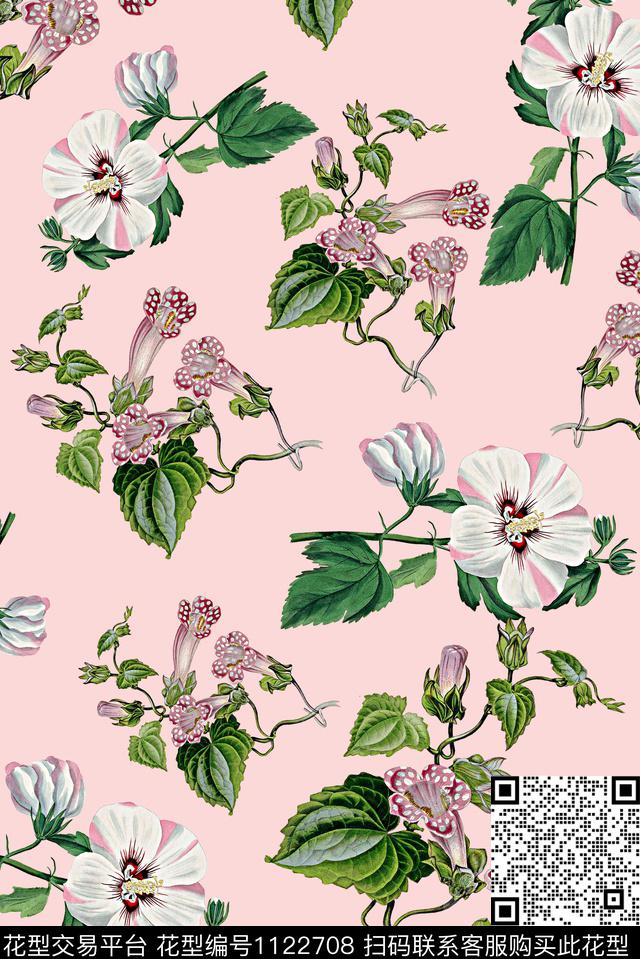 女装手绘花卉牵牛花数码印花华亿平台下载（图片编号: 1122708） - 瓦栏（Walan）