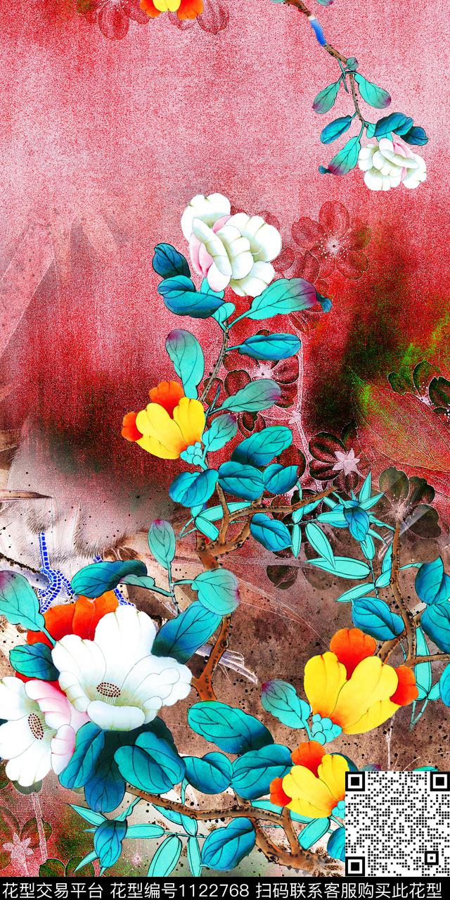 花卉大花中老年数码印花华亿平台下载（图片编号: 1122768） - 瓦栏（Walan）